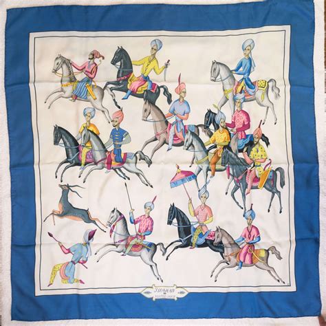 vintage hermes silk scarf horses 'Ispahan' green gold 